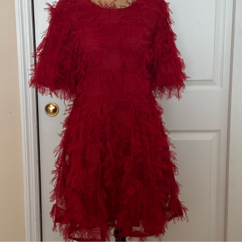 ENDLESS ROSE Size M Red mini dress with mesh sleeves and hem - Picture 3 of 11